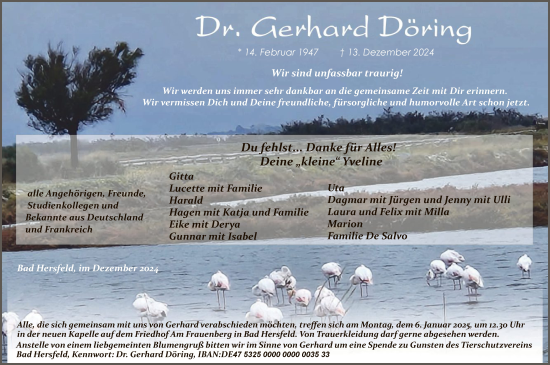 Todesanzeige von Gerhard Döring von HZ