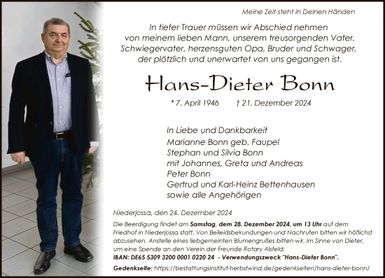 Todesanzeige von Hans-Dieter Bonn von HZ