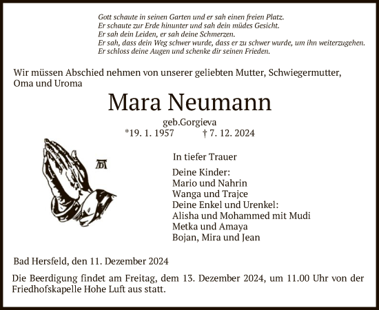 Todesanzeige von Mara Neumann von HZ