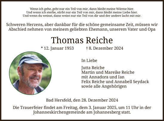 Todesanzeige von Thomas Reiche von HZ
