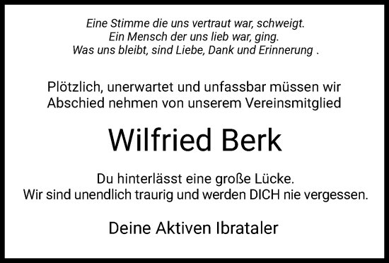 Todesanzeige von Wilfried Berk von HZ