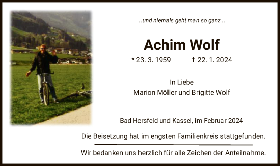 Todesanzeige von Achim Wolf von HZ