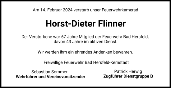 Todesanzeige von Horst-Dieter Flinner von HZ