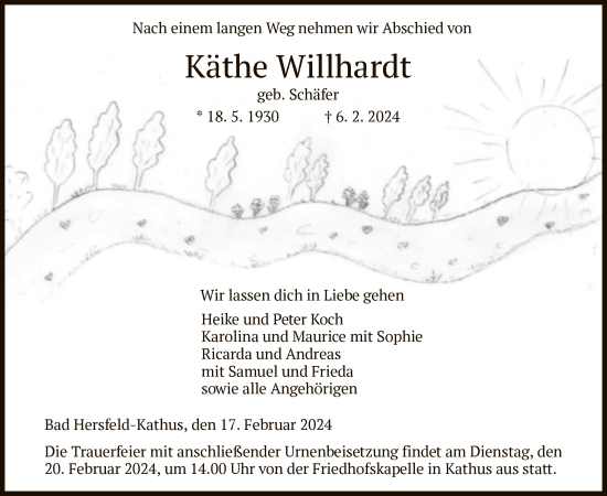Todesanzeige von Käthe Willhardt von HZ