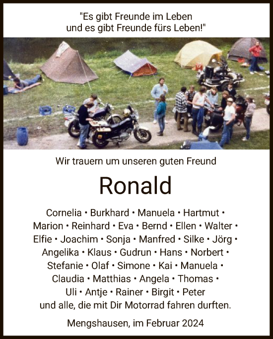 Todesanzeige von Ronald  von HZ