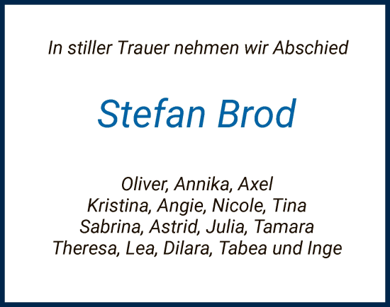 Todesanzeige von Stefan Brod von HZ