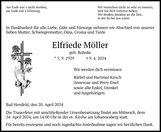 Todesanzeige von Elfriede Möller von HZ