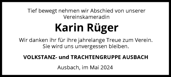 Todesanzeige von Karin Rüger von HZ