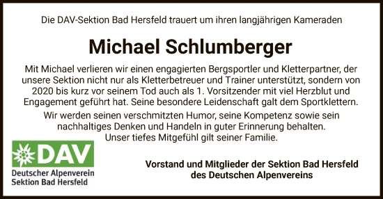 Todesanzeige von Michael Schlumberger von HZ