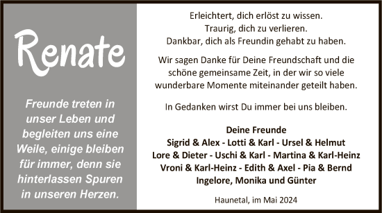 Todesanzeige von Renate  von HZ