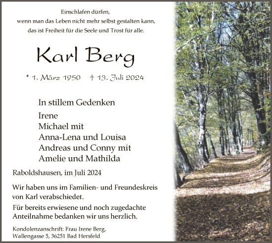 Todesanzeige von Karl Berg von HZ