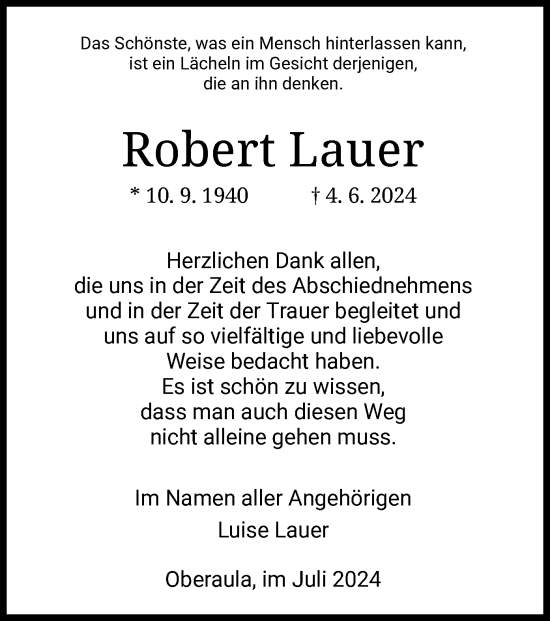 Todesanzeige von Robert Lauer von HZ