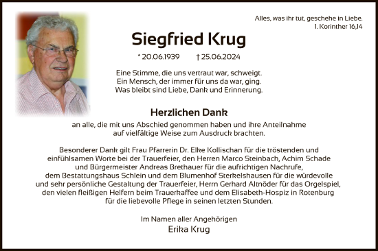 Todesanzeige von Siegfried Krug von HNAHNAHNAHZ