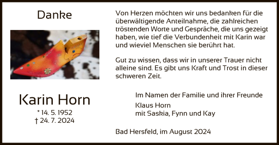 Todesanzeige von Karin Horn von HZ