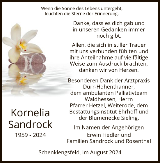 Todesanzeige von Kornelia Sandrock von HZ