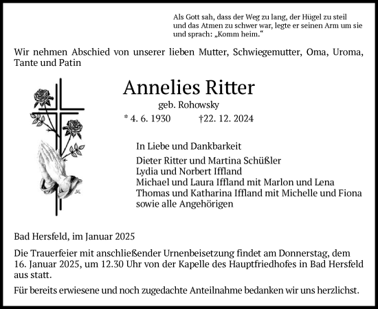 Todesanzeige von Annelies Ritter von HZ