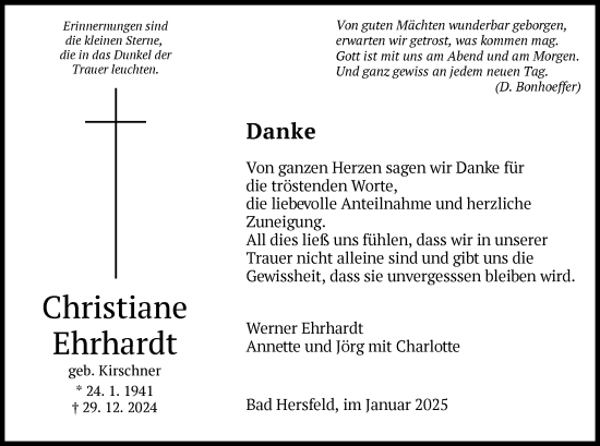 Todesanzeige von Christiane Ehrhardt von HZ