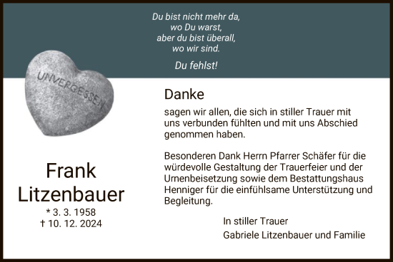 Todesanzeige von Frank Litzenbauer von HZ