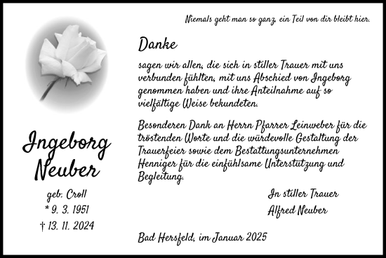 Todesanzeige von Ingeborg Neuber von HZ