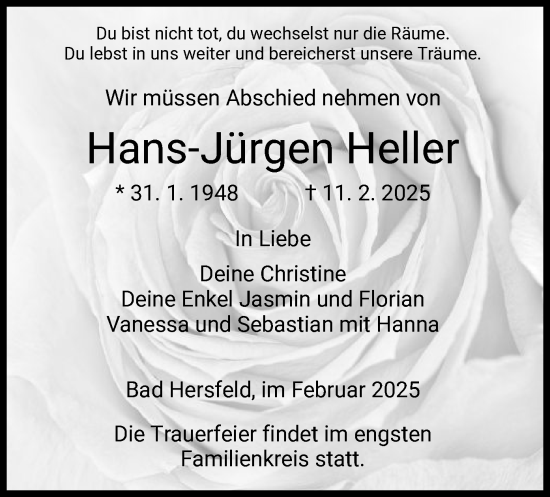 Todesanzeige von Hans-Jürgen Heller von HZ