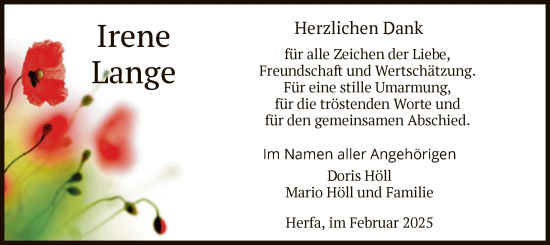 Todesanzeige von Irene Lange von HZ