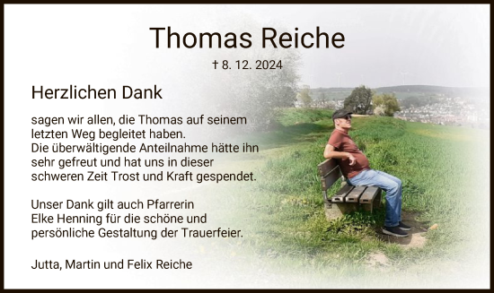 Todesanzeige von Thomas Reiche von HZ