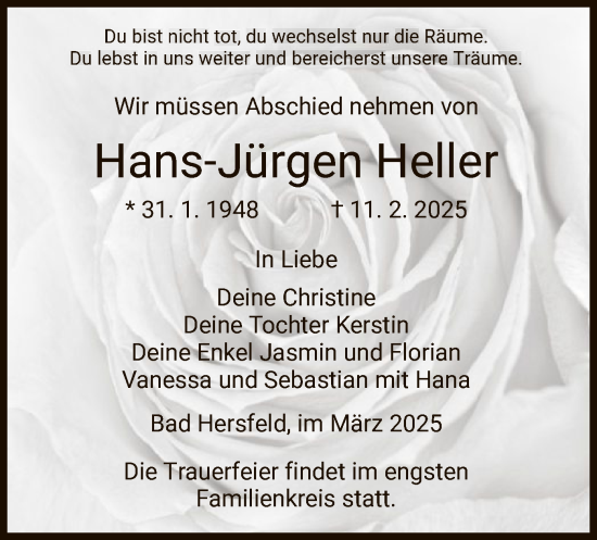 Todesanzeige von Hans-Jürgen Heller von HZ
