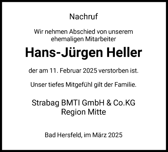 Todesanzeige von Hans-Jürgen Heller von HZ