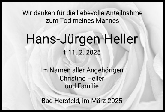 Todesanzeige von Hans-Jürgen Heller von HZHNA
