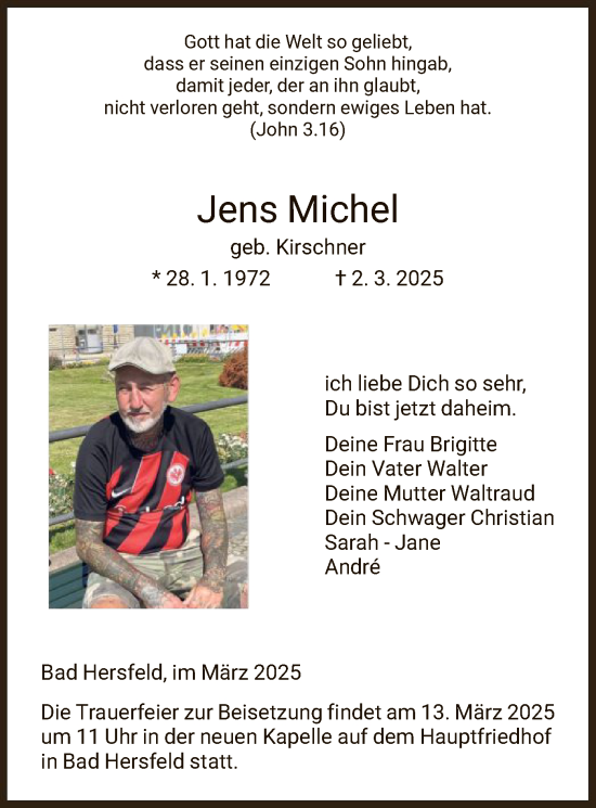 Todesanzeige von Jens Michel von HZHNA