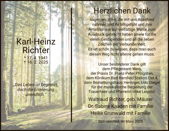 Todesanzeige von Karl-Heinz Richter von HZ