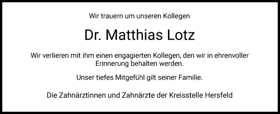 Todesanzeige von Matthias Lotz von HZ