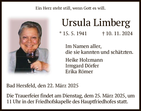 Todesanzeige von Ursula Limberg von HZHNA