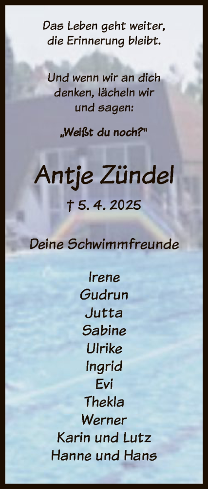 Todesanzeige von Antje Zündel von HZ