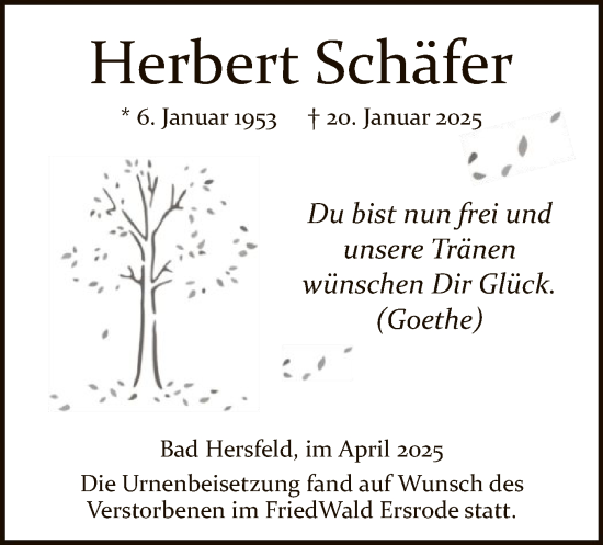 Todesanzeige von Herbert Schäfer von HZ
