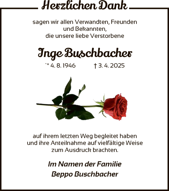 Todesanzeige von Inge Buschbacher von HZ