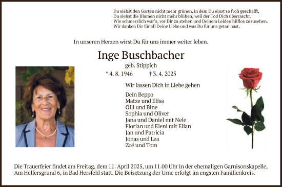 Todesanzeige von Inge Buschbacher von HZ