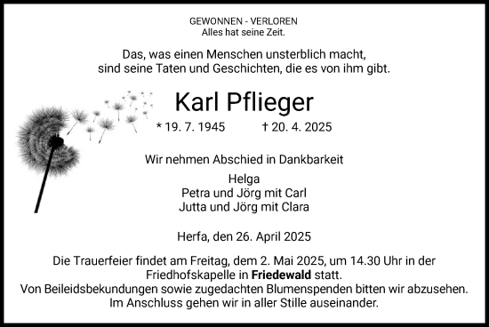 Todesanzeige von Karl Pflieger von HZ