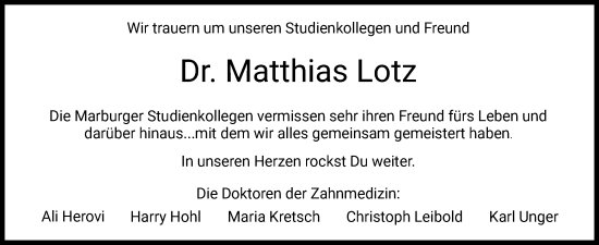 Todesanzeige von Matthias Lotz von HZ