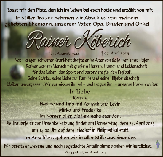 Todesanzeige von Rainer Köberich von HZHNA