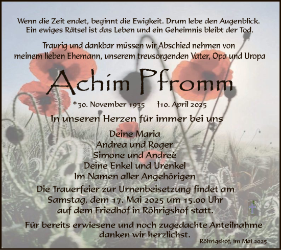 Todesanzeige von Achim Fromm von HZHNA