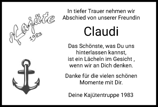 Todesanzeige von Claudia Matthäus von HZ