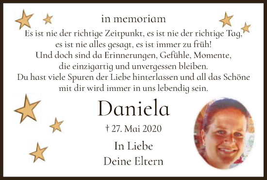 Todesanzeige von Daniela - von HZ