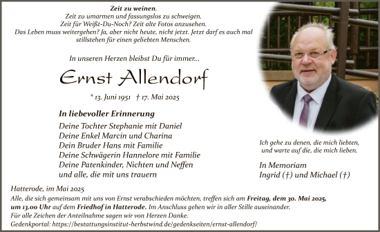 Todesanzeige von Ernst Allendorf von HZ