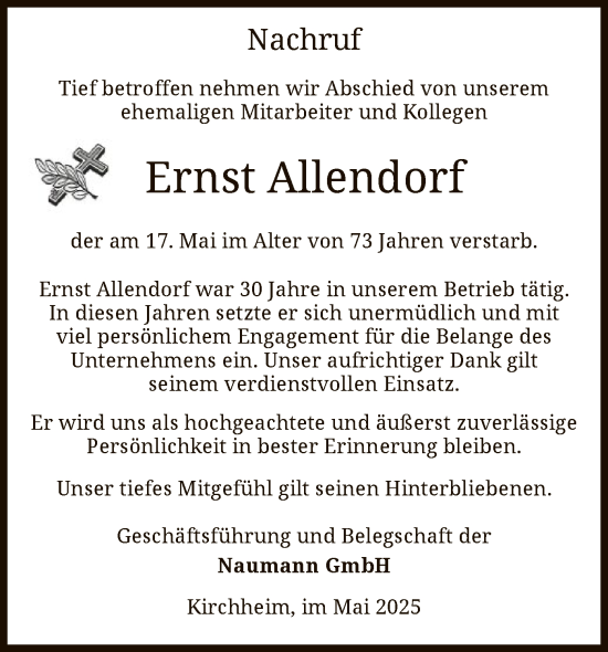 Todesanzeige von Ernst Allendorf von HZ