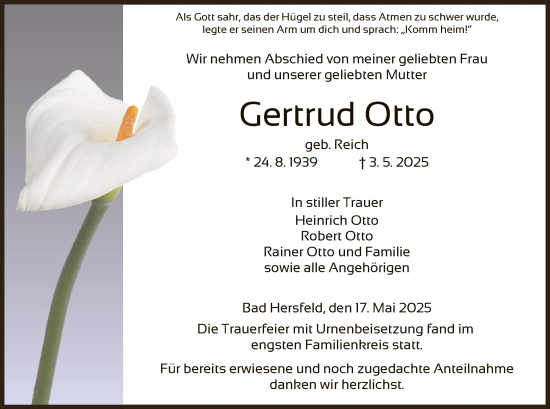 Todesanzeige von Gertrud Otto von HZ
