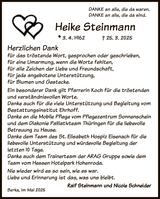 Todesanzeige von Heike Steinmann von HZHNA