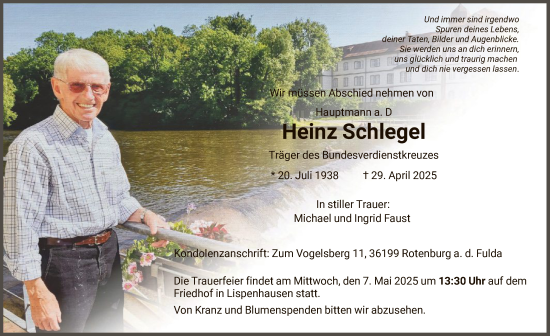 Todesanzeige von Heinz Schlegel von HNAHZ