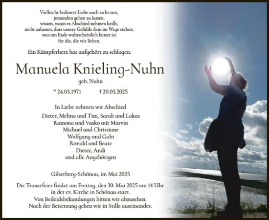 Todesanzeige von Manuela Knieling-Nuhn von HZ