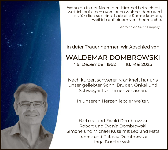 Todesanzeige von Waldemar Dombrowski von HZ